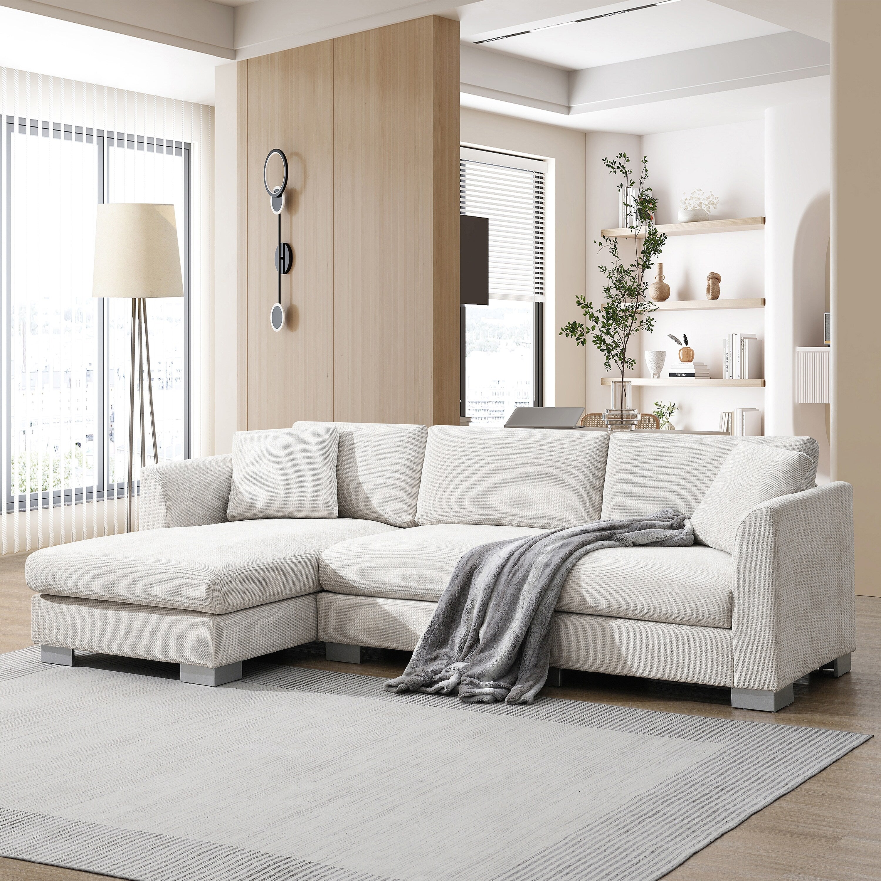 Canapé sectionnel Cloud, ensemble de canapés de luxe en forme de L avec 2 oreillers gratuits, mobilier d'intérieur 4 places en chenille avec méridienne surdimensionnée