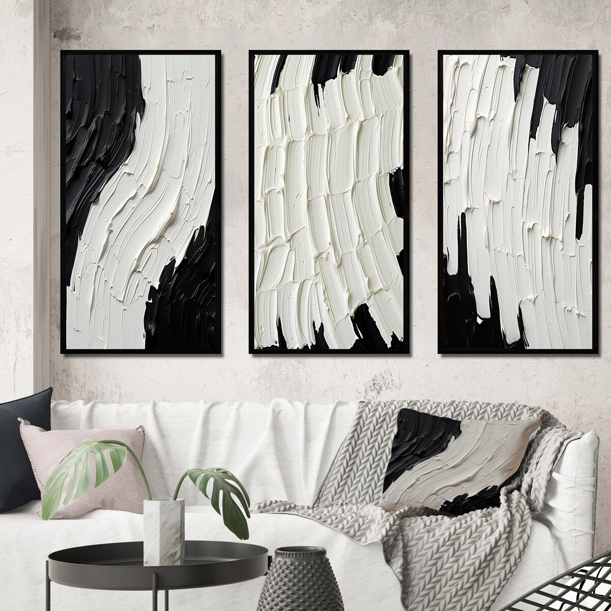 Designart Momentary Spirit Noir et Blanc Abstrait II Peinture Abstraite Cadre Galerie Murale Ensemble De 3 Pour La Décoration Intérieure