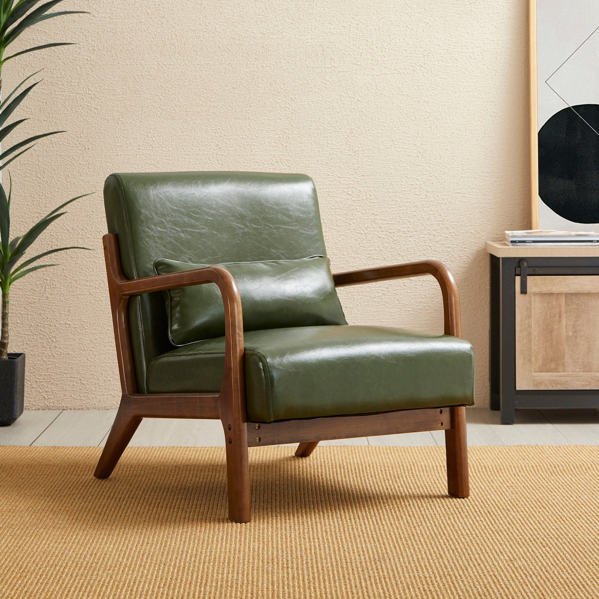 Fauteuil d'appoint moderne en cuir synthétique Glitzhome 30,75 po de hauteur, style milieu de siècle, avec coussin – 25,75 po de largeur x 33,75 po de profondeur x 30,75 po de hauteur