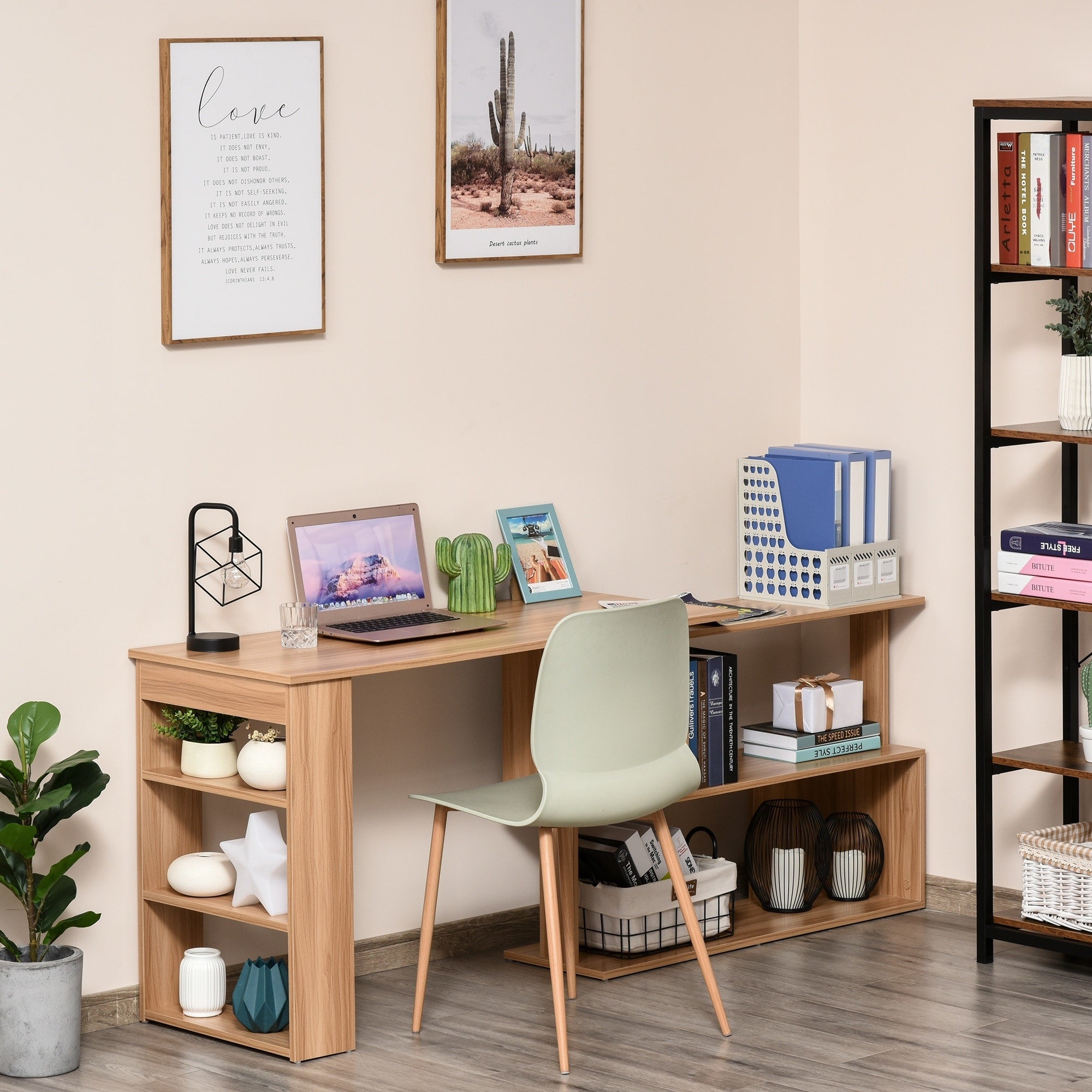 Bureau d'ordinateur rotatif moderne en L HomCom avec étagères