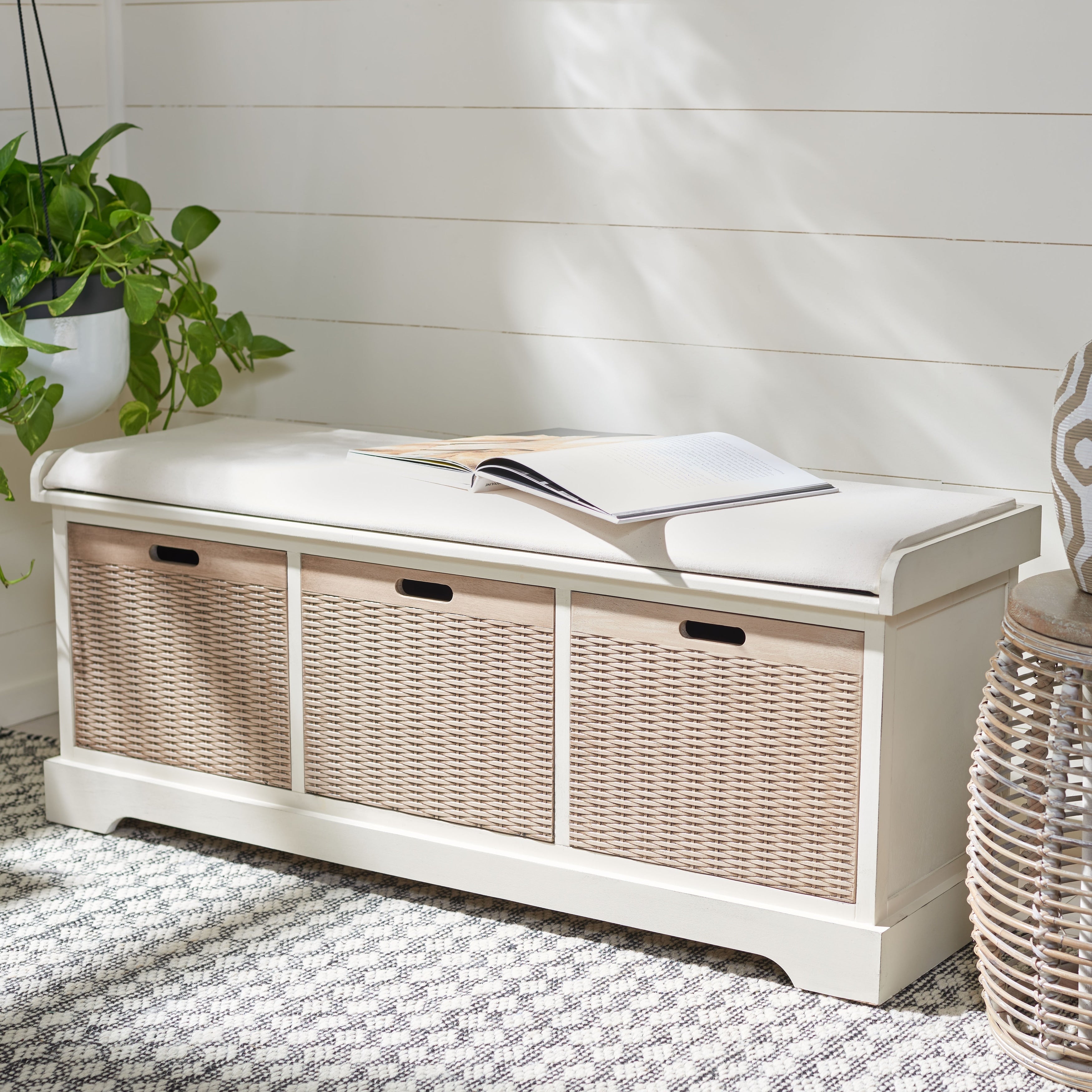 Banc de rangement à 3 tiroirs avec coussins SAFAVIEH Fiorello - 47,3 L x 15 L x 19 H - 47 L x 15 P x 19 H