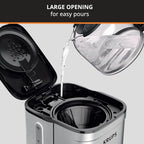 Cafetière filtre 10 tasses, affichage numérique, finition en acier inoxydable, minuterie programmable, arrêt automatique