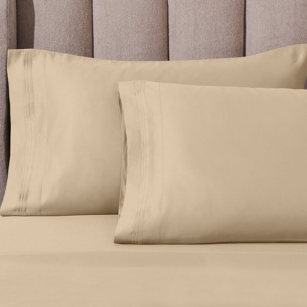 Parure de draps en coton égyptien de qualité supérieure 1000 fils au pouce carré, à poches profondes et à motif uni