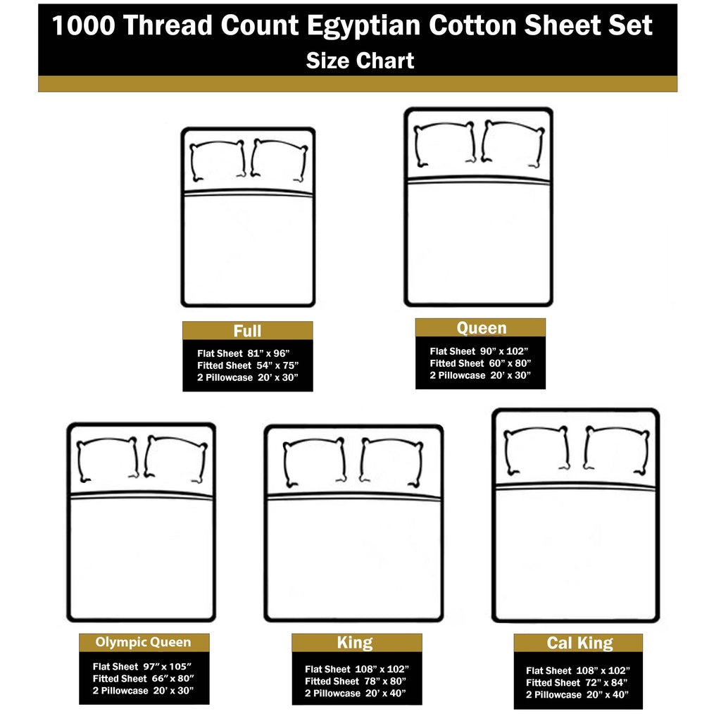 Parure de draps en coton égyptien de qualité supérieure 1000 fils au pouce carré, à poches profondes et à motif uni