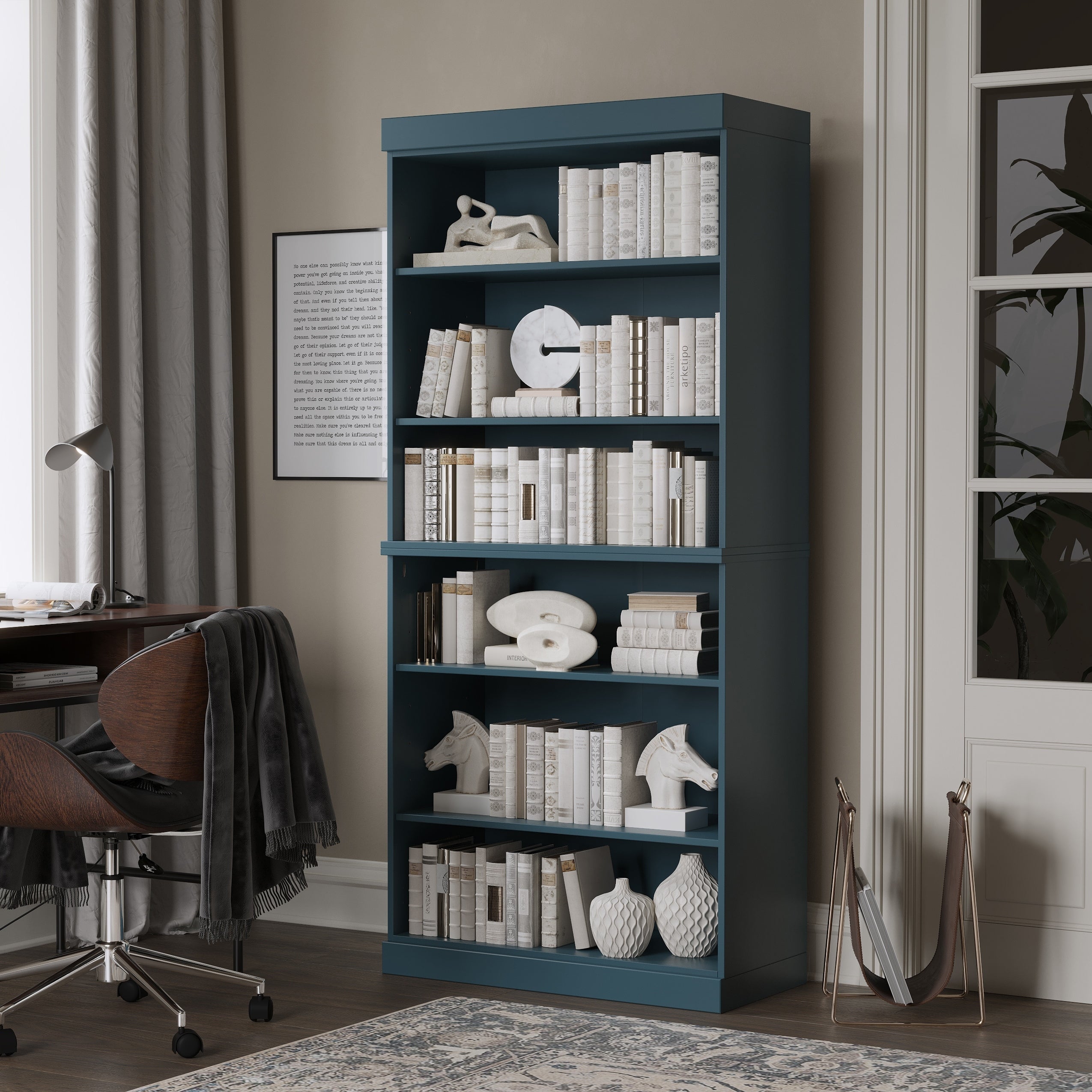 Bibliothèque 100 % bois massif à 6 étagères avec portes en option par Palace Imports