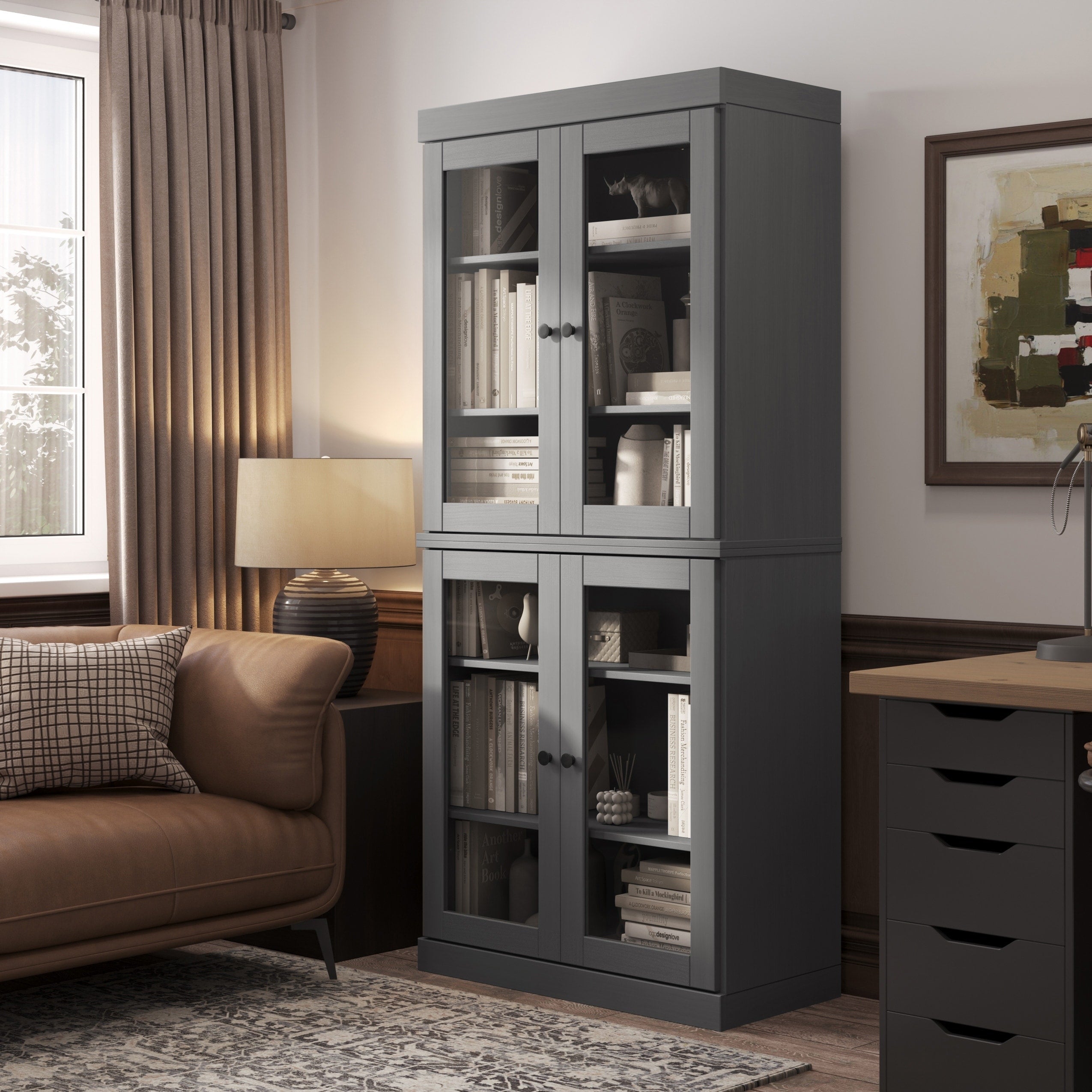 Bibliothèque 100 % bois massif à 6 étagères avec portes en option par Palace Imports