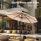 Parasol de terrasse inclinable à 3 niveaux de 10 pieds de MAISON ARTS, parasol d'extérieur à double ventilation avec lumières LED