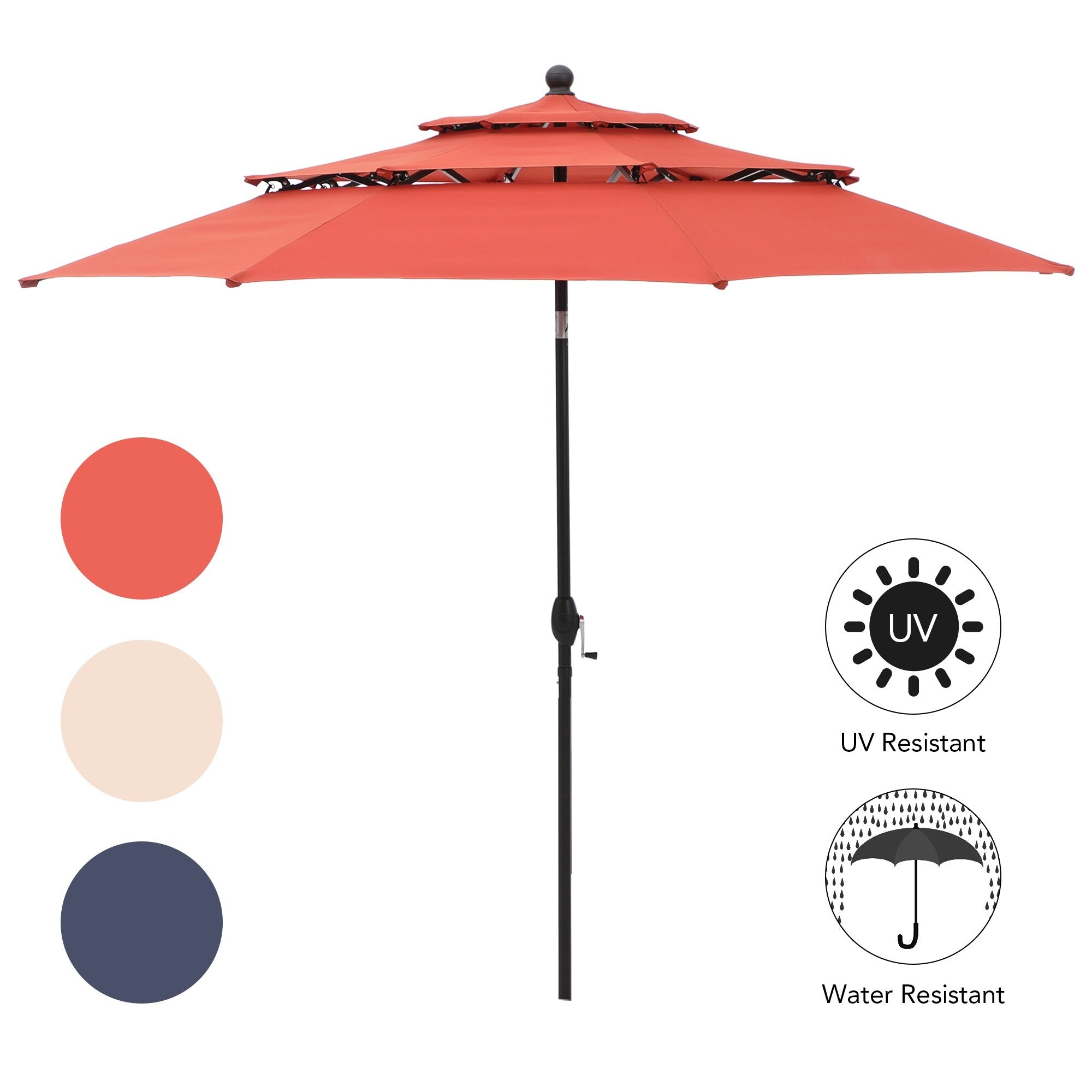 Parasol de terrasse inclinable à 3 niveaux de 10 pieds de MAISON ARTS, parasol d'extérieur à double ventilation avec lumières LED