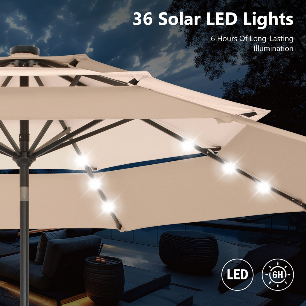 Parasol de terrasse inclinable à 3 niveaux de 10 pieds de MAISON ARTS, parasol d'extérieur à double ventilation avec lumières LED
