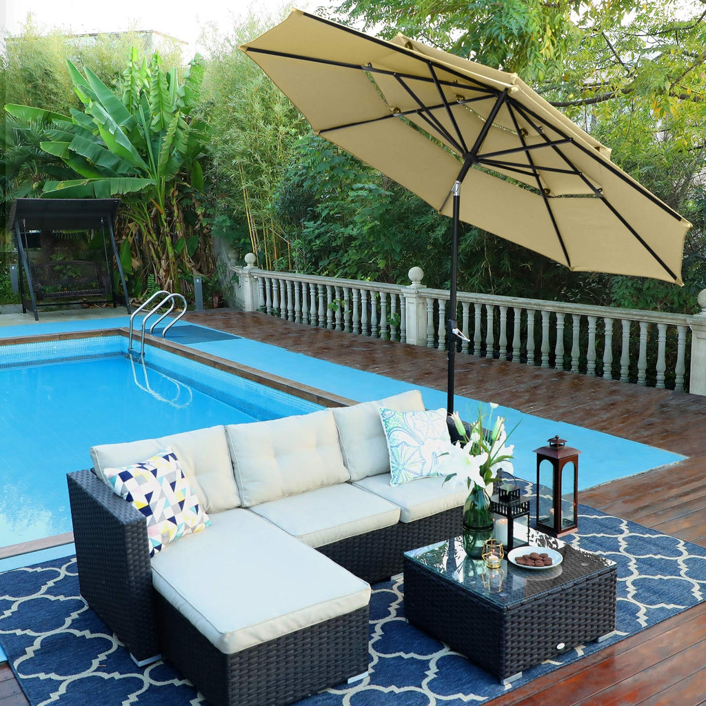 Parasol de terrasse inclinable à 3 niveaux de 10 pieds de MAISON ARTS, parasol d'extérieur à double ventilation avec lumières LED