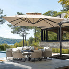 MAISON ARTS Parasol déporté hydraulique automatique de 12 pieds avec mât en aluminium et rotation à 360 degrés