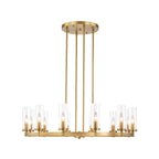 Lustre à 12 lumières en forme de roue de chariot, style moderne du milieu du siècle, en verre transparent, doré/noir, grand modèle