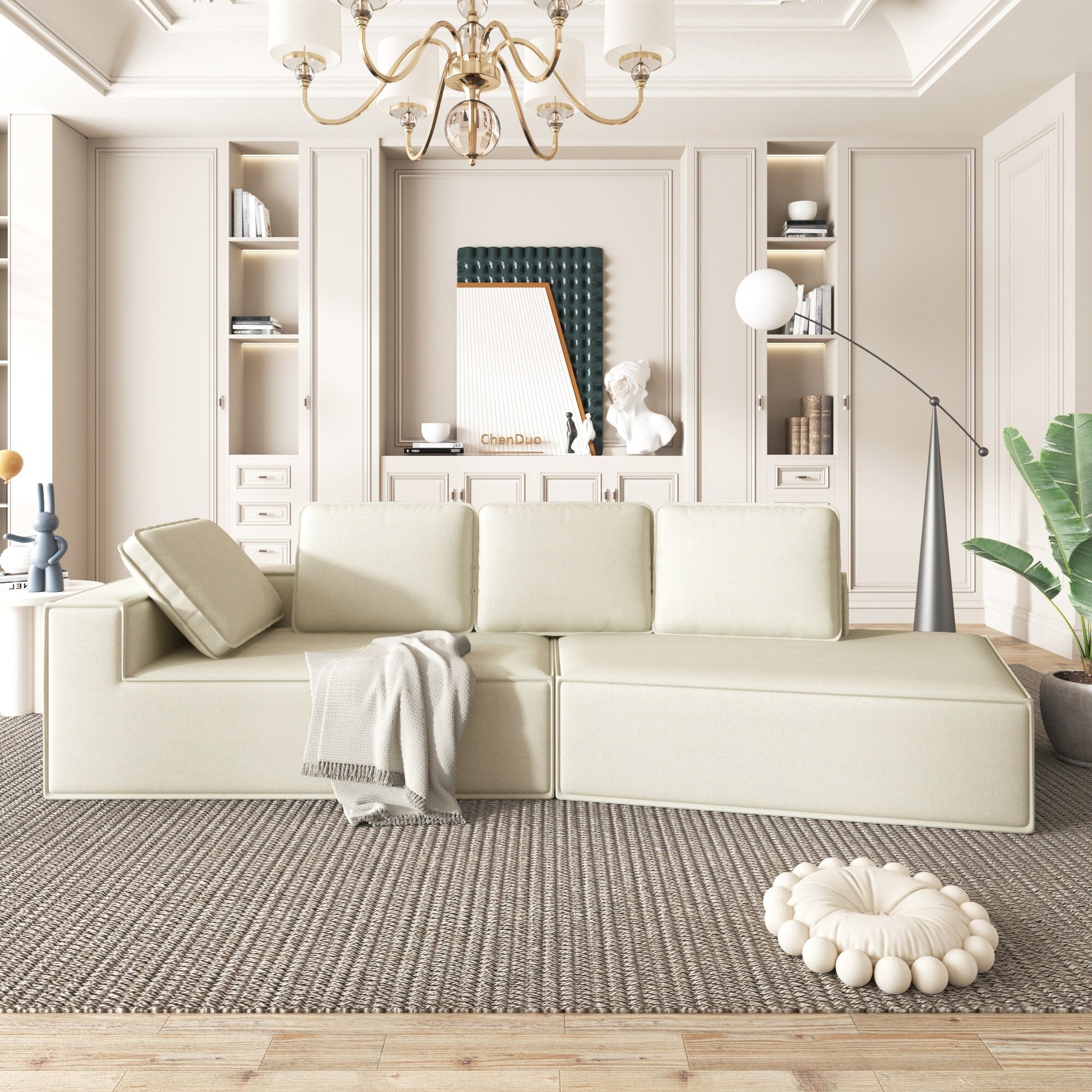 Canapé-lit d'intérieur moderne et élégant, 125 cm, aux lignes épurées, pour salon, beige