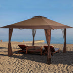 Gazebo de jardin renforcé escamotable avec rideau d'angle élégant - 13 x 13 pi