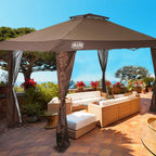 Gazebo de jardin renforcé escamotable avec rideau d'angle élégant - 13 x 13 pi