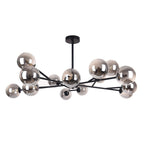 Lustre linéaire moderne à 15 lumières pour îlot de cuisine Sputnik avec branches et globes en verre