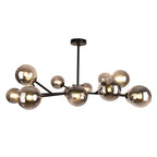 Lustre linéaire moderne à 15 lumières pour îlot de cuisine Sputnik avec branches et globes en verre
