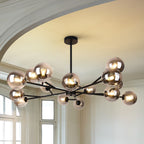Lustre linéaire moderne à 15 lumières pour îlot de cuisine Sputnik avec branches et globes en verre