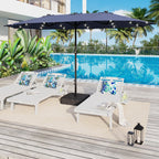Parasol de marché extérieur rectangulaire à manivelle double face de 15 pieds, parasol de patio éclairé par LED solaire avec base incluse