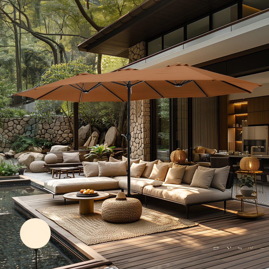 Parasol double extra large de 15 pieds pour patio double face de MAISON ARTS avec base incluse