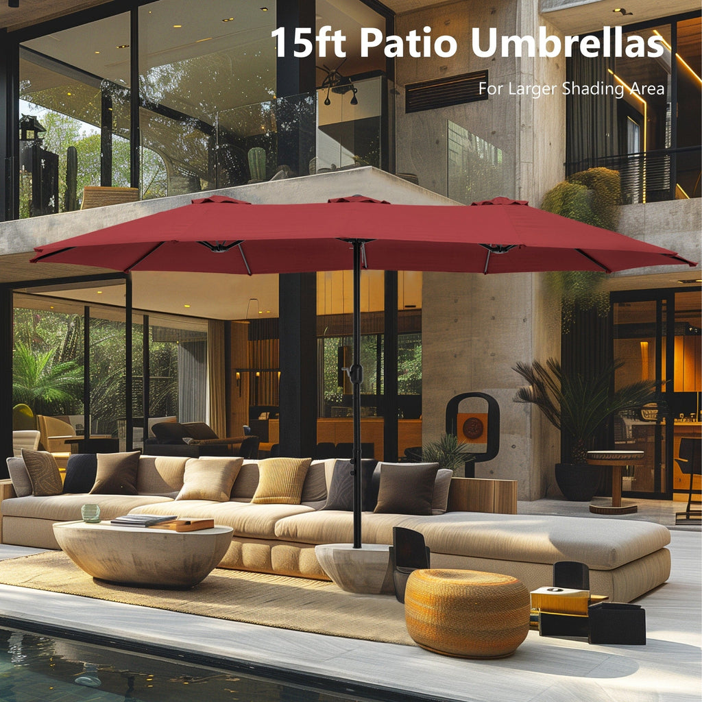 Parasol double extra large de 15 pieds pour patio double face de MAISON ARTS avec base incluse