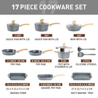 Batterie de cuisine en granit de 17 pièces, ensemble de casseroles et poêles antiadhésives