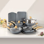 Batterie de cuisine en granit de 17 pièces, ensemble de casseroles et poêles antiadhésives