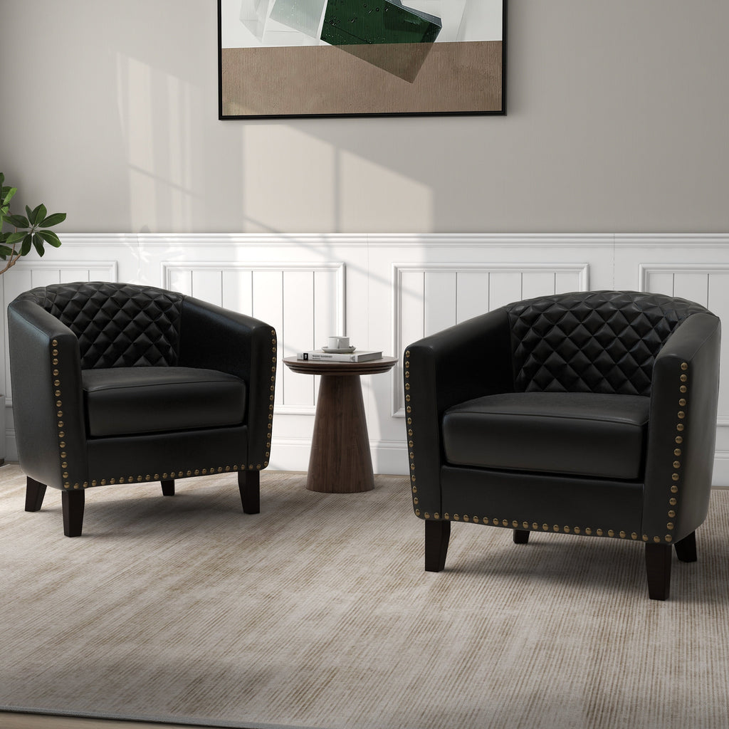 Lot de 2 chaises d'appoint tonneau en cuir vegan de 29 W avec garniture cloutée