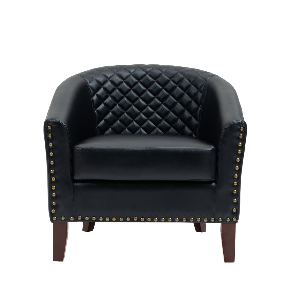 Lot de 2 chaises d'appoint tonneau en cuir vegan de 29 W avec garniture cloutée