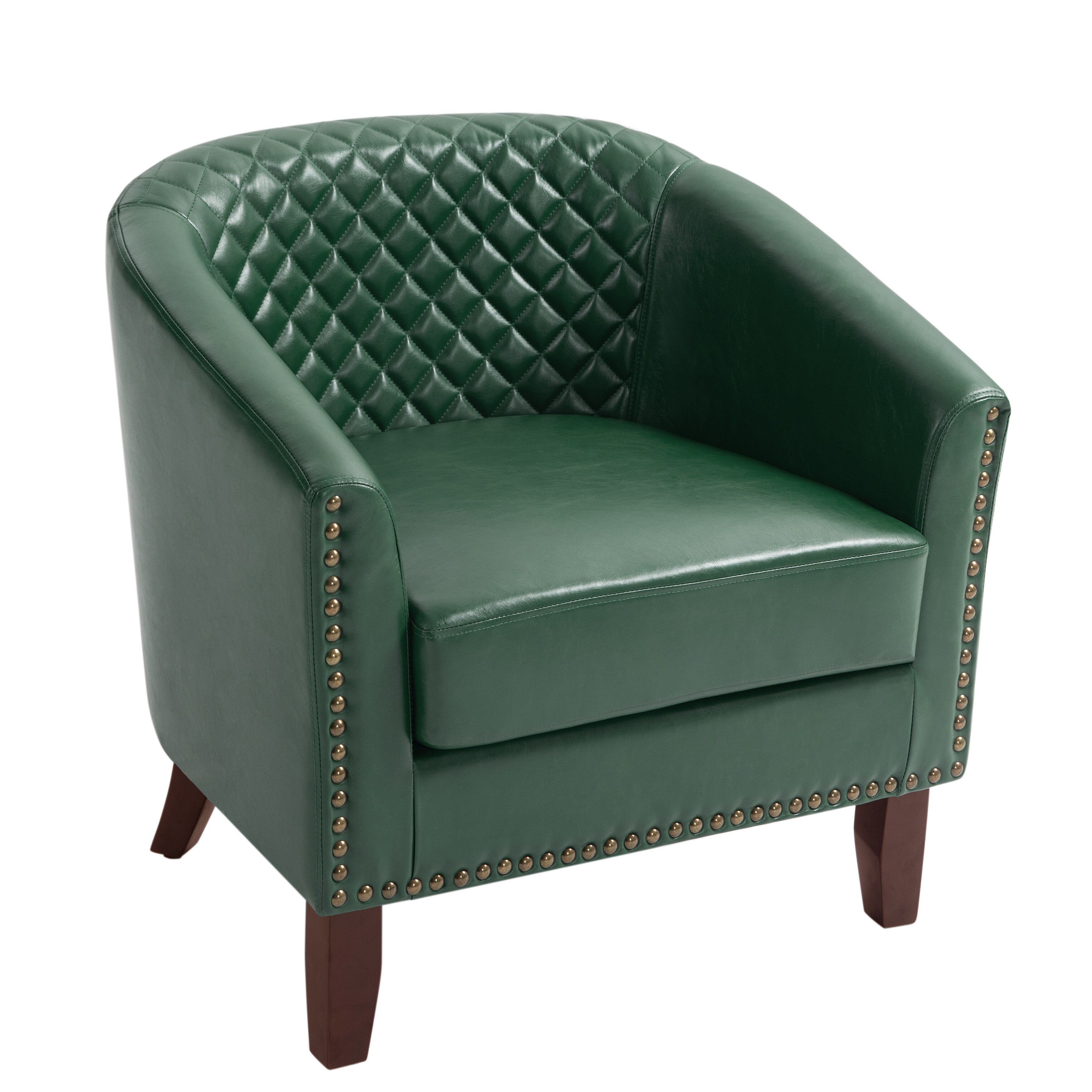 Lot de 2 chaises d'appoint tonneau en cuir vegan de 29 W avec garniture cloutée