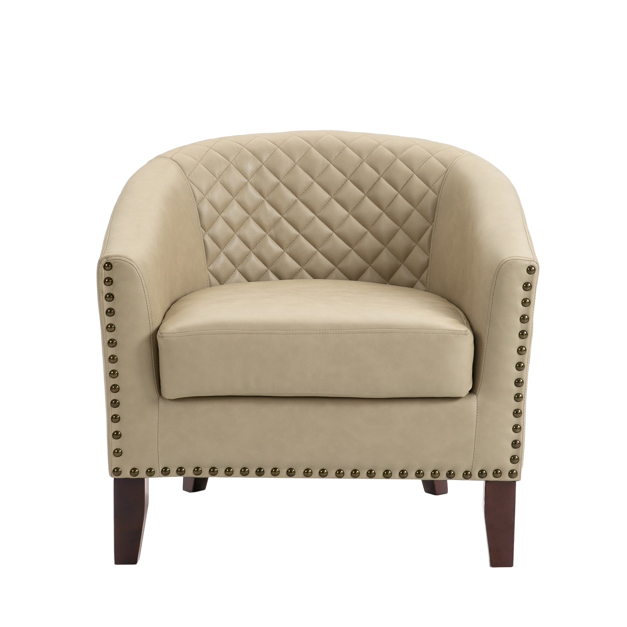 Lot de 2 chaises d'appoint tonneau en cuir vegan de 29 W avec garniture cloutée