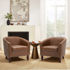Lot de 2 chaises d'appoint tonneau en cuir vegan de 29 W avec garniture cloutée