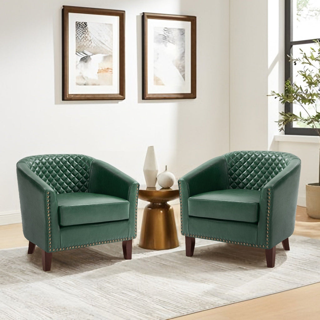 Lot de 2 chaises d'appoint tonneau en cuir vegan de 29 W avec garniture cloutée