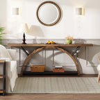 Console étroite à 2 niveaux avec cadre semi-circulaire pour entrée, tables d'appoint de couloir grises