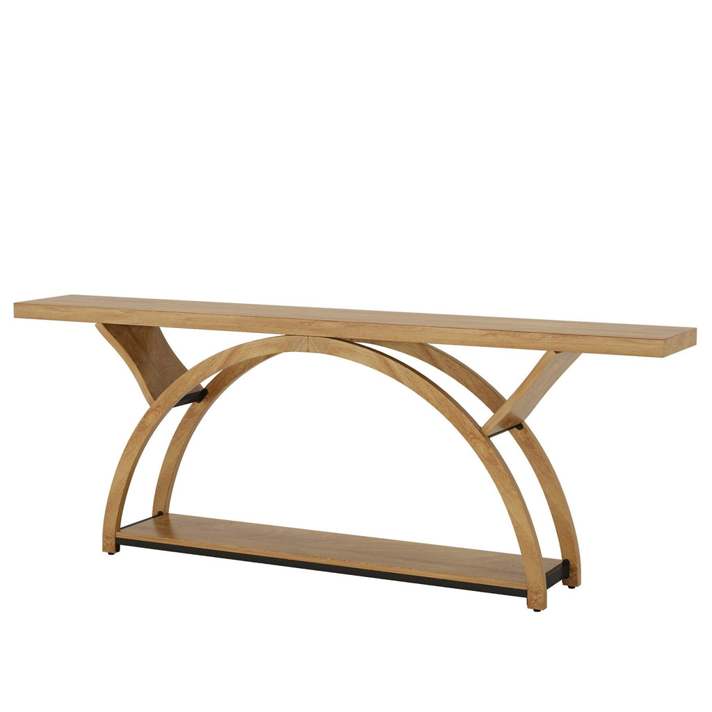 Console étroite à 2 niveaux avec cadre semi-circulaire pour entrée, tables d'appoint de couloir grises