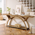 Console étroite à 2 niveaux avec cadre semi-circulaire pour entrée, tables d'appoint de couloir grises