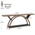 Console étroite à 2 niveaux avec cadre semi-circulaire pour entrée, tables d'appoint de couloir grises