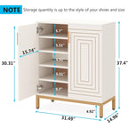 Meuble à chaussures moderne de 95 cm avec portes, blanc et doré, pour 20 paires de chaussures