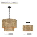 Suspension tambour traditionnelle en rotin naturel à 4 lumières avec auvent noir - Noir/ocre - 50,8 cm de largeur