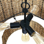 Suspension tambour traditionnelle en rotin naturel à 4 lumières avec auvent noir - Noir/ocre - 50,8 cm de largeur