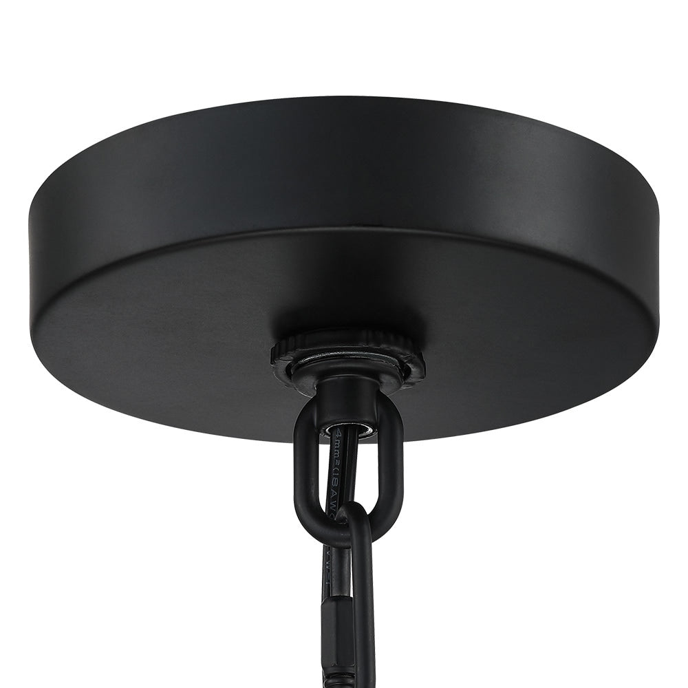 Suspension tambour traditionnelle en rotin naturel à 4 lumières avec auvent noir - Noir/ocre - 50,8 cm de largeur