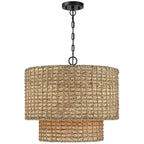 Suspension tambour traditionnelle en rotin naturel à 4 lumières avec auvent noir - Noir/ocre - 50,8 cm de largeur