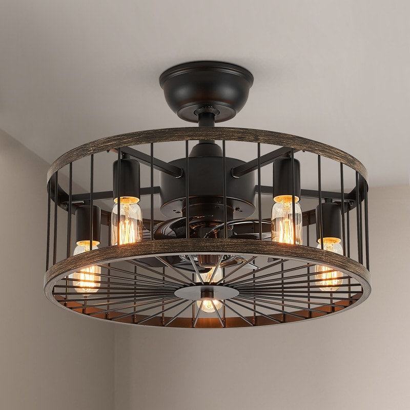 Ventilateur de plafond à profil bas de 20 po, style ferme moderne, finition bois, avec éclairage et télécommande
