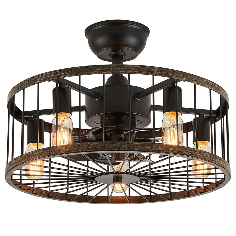 Ventilateur de plafond à profil bas de 20 po, style ferme moderne, finition bois, avec éclairage et télécommande