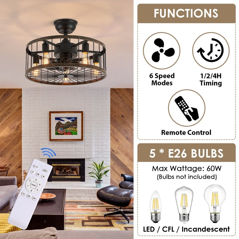 Ventilateur de plafond à profil bas de 20 po, style ferme moderne, finition bois, avec éclairage et télécommande