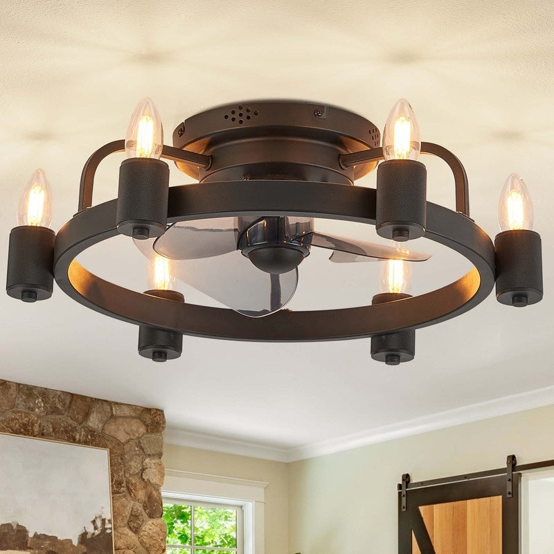 Ventilateur de plafond moderne de style ferme de 20 po, éclairage LED discret à encastrer avec télécommande pour salon