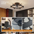 Ventilateur de plafond moderne de style ferme de 20 po, éclairage LED discret à encastrer avec télécommande pour salon