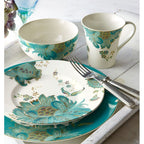 Service de table 16 pièces en porcelaine 222 Fifth Eliza, bleu sarcelle