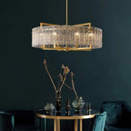 Lustre tambour moderne en cristal doré de 66 cm, 6 lumières, à intensité variable, style glamour, pour îlot de cuisine avec verre dépoli, pour salle à manger