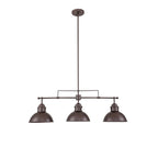 Suspension en forme de dôme de style industriel à 3 lampes, style ferme, en métal, pour îlot de cuisine linéaire, finition bronze huilé